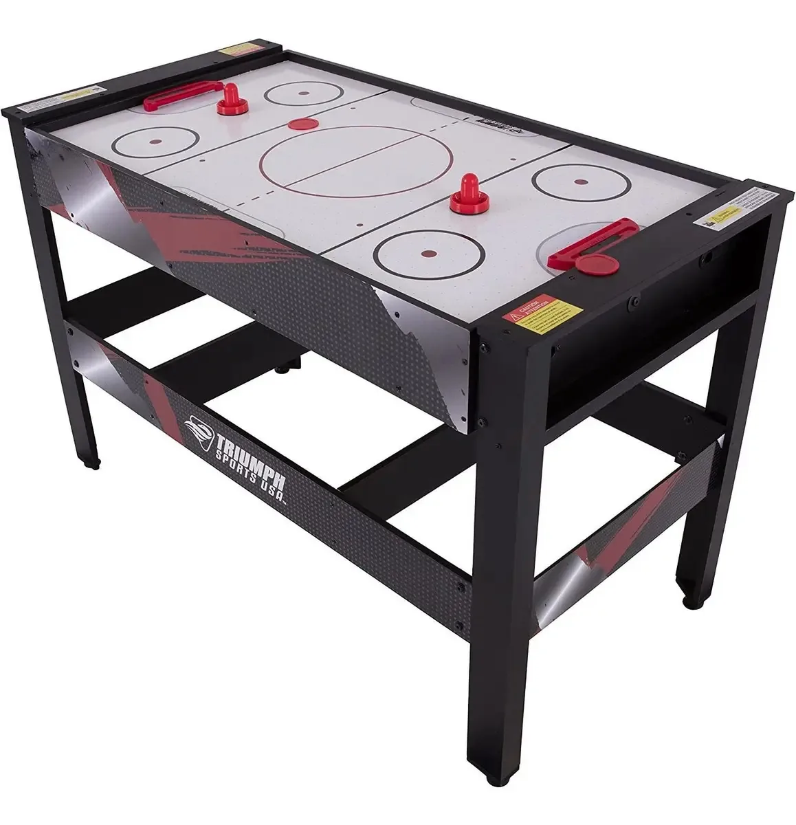 Triumph 4 em 1 — mesa giratória multijogo de hóquei aéreo, bilhar, tênis de mesa e futebol de lançamento, preta/branca, 23,7 x 32 x 48 polegadas