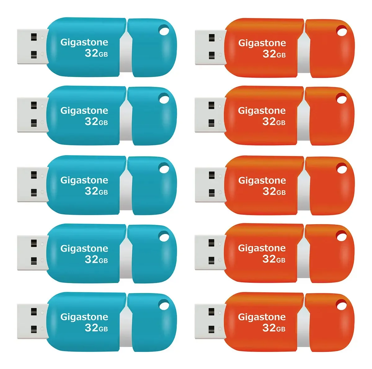 Unidade flash USB 2.0 Gigastone V10 de 16 GB, pacote com 10 unidades, pen drive, pen drive, design retrátil sem tampa (azul e laranja)