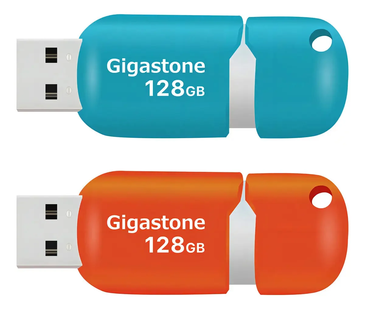 Gigastone V10 128GB Pen Drive, Pack de 2, Design Retrátil (Azul/Laranja)