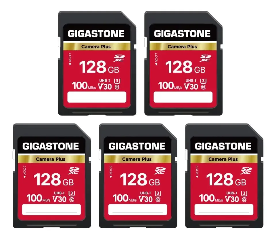 Gigastone Cartões SD 128GB 5 Pack UHD Vídeo Canon Nikon Sony.