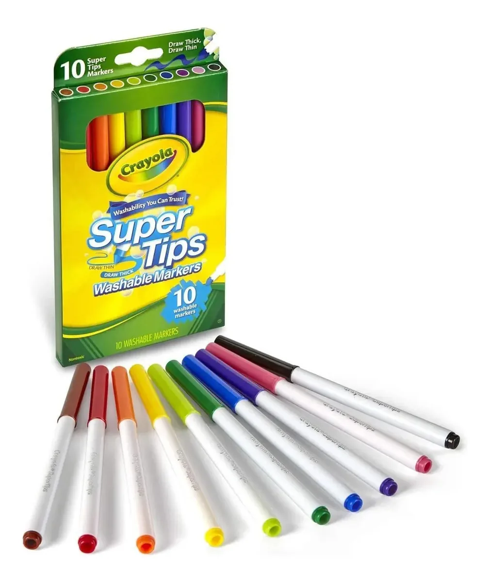 Marcadores Crayola Super Tips - 10 marcadores laváveis