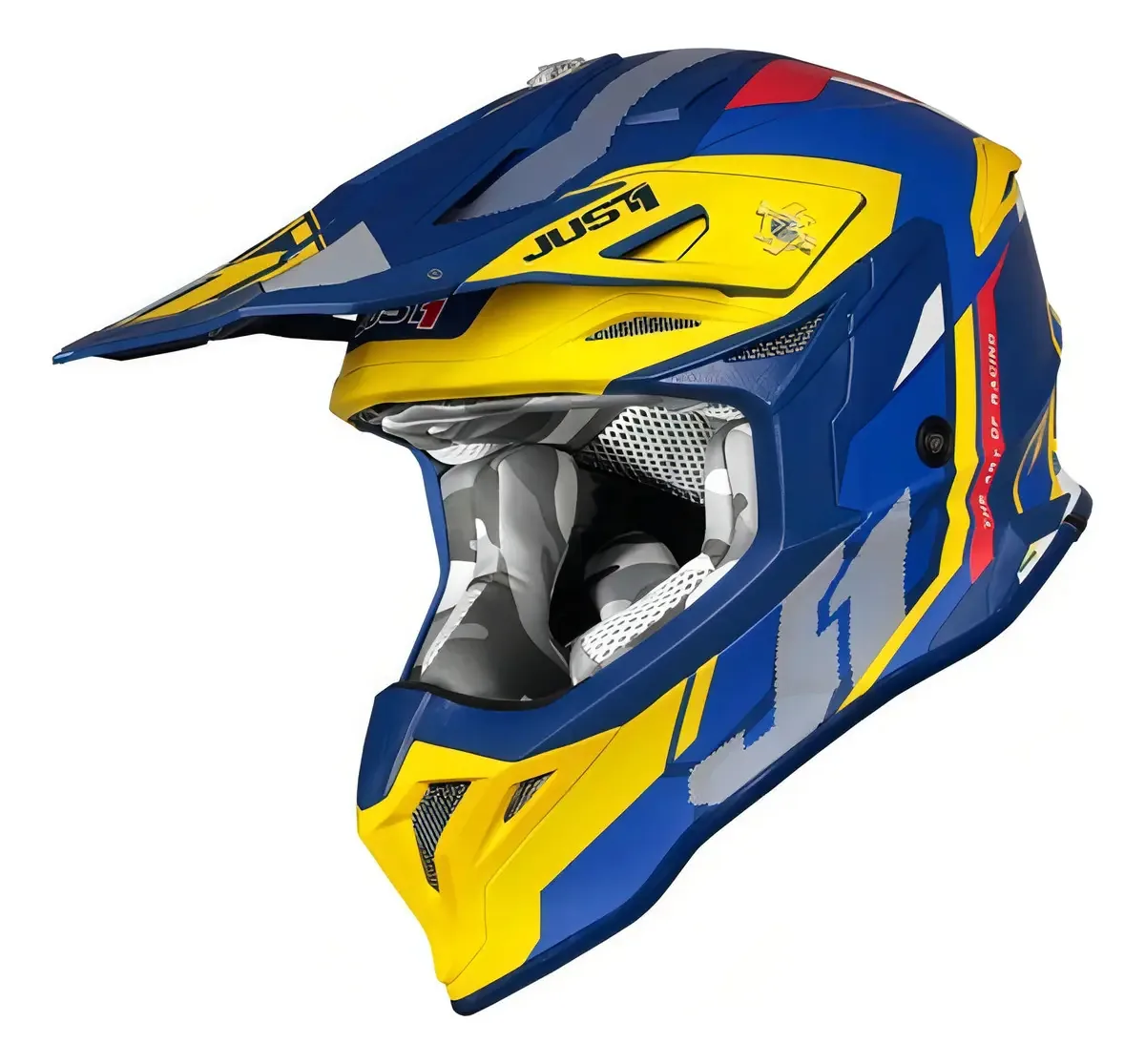 Capacete motocross Just1 J39 Reactor azul e amarelo tamanho M na Teo Motos