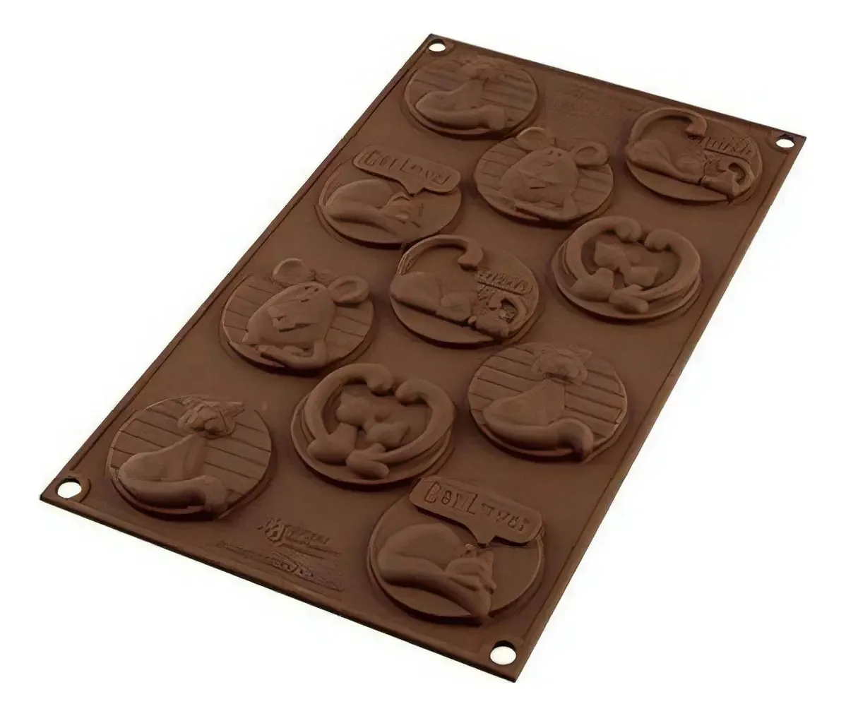 Molde de silicone marrom Kitten Choco Tags Silikomart