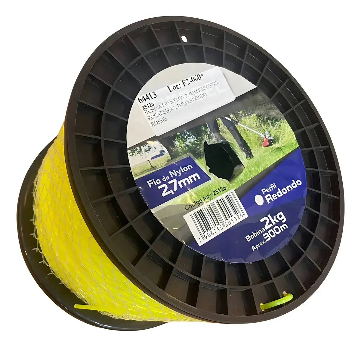 Bobina Fio Nylon Roçadeira Amarelo Redondo 2.7mm 2kg 300m