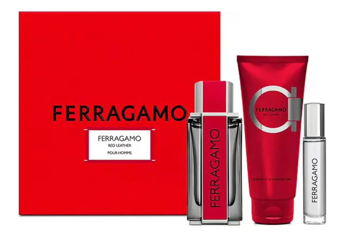Conjunto de couro vermelho Salvatore Ferragamo, 3 peças para homens