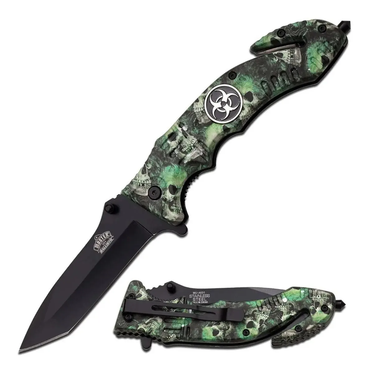 Abertura assistida tática em aço inoxidável Master Knife Usa 440, cor verde