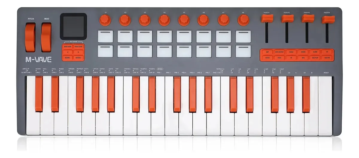 M-vave Smk-37 Elite Controlador Midi Sem Fio 16 Pads Laranja