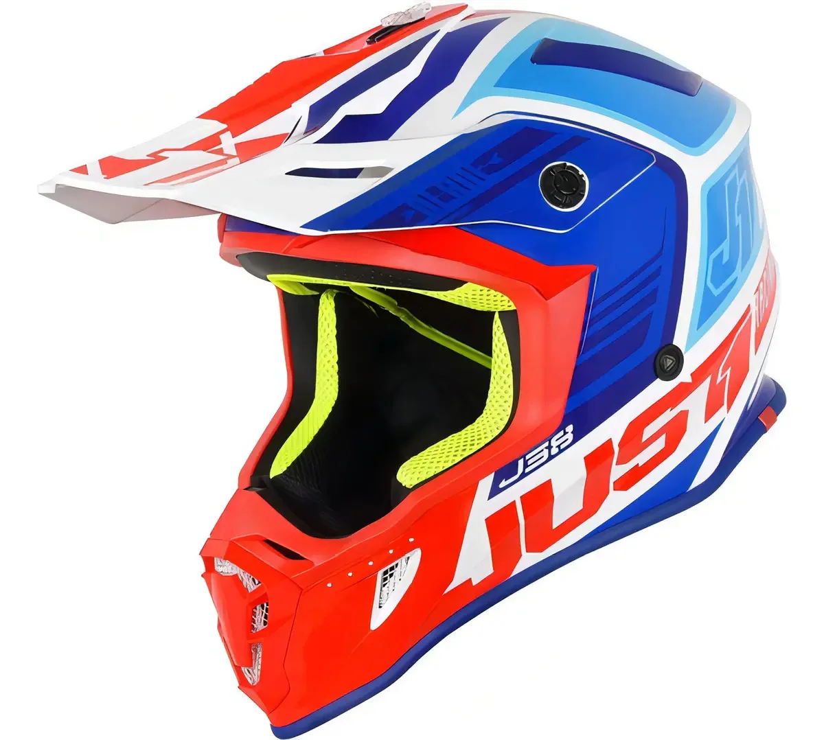 Capacete de Motocross Just1 J38 Blade Azul Vermelho Branco Teo Motos L