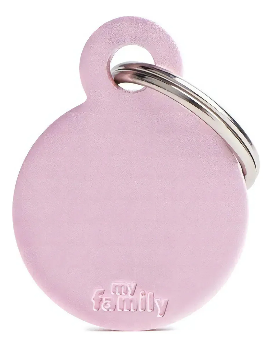 Placa Id Circular Pequena De Alumínio Rosa Para Cães My Family