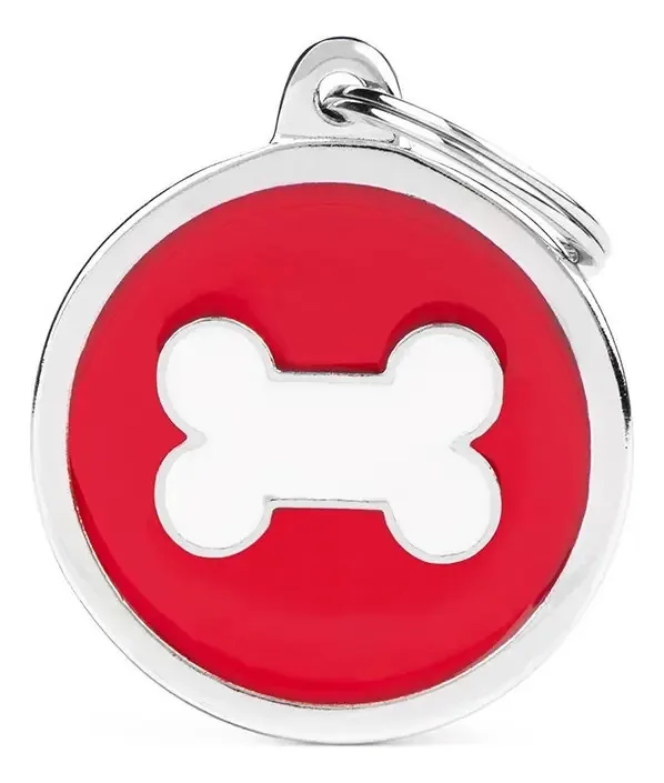 Medalha Id Classic Circulo Vermelho Com Osso Prata45396