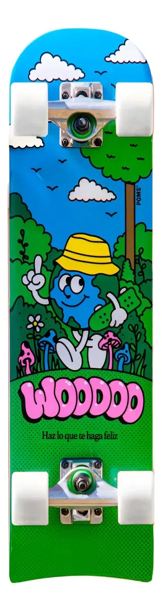 Poemas completos de skate Woodoo Mini BH, cor verde, rodas brancas, regras prateadas