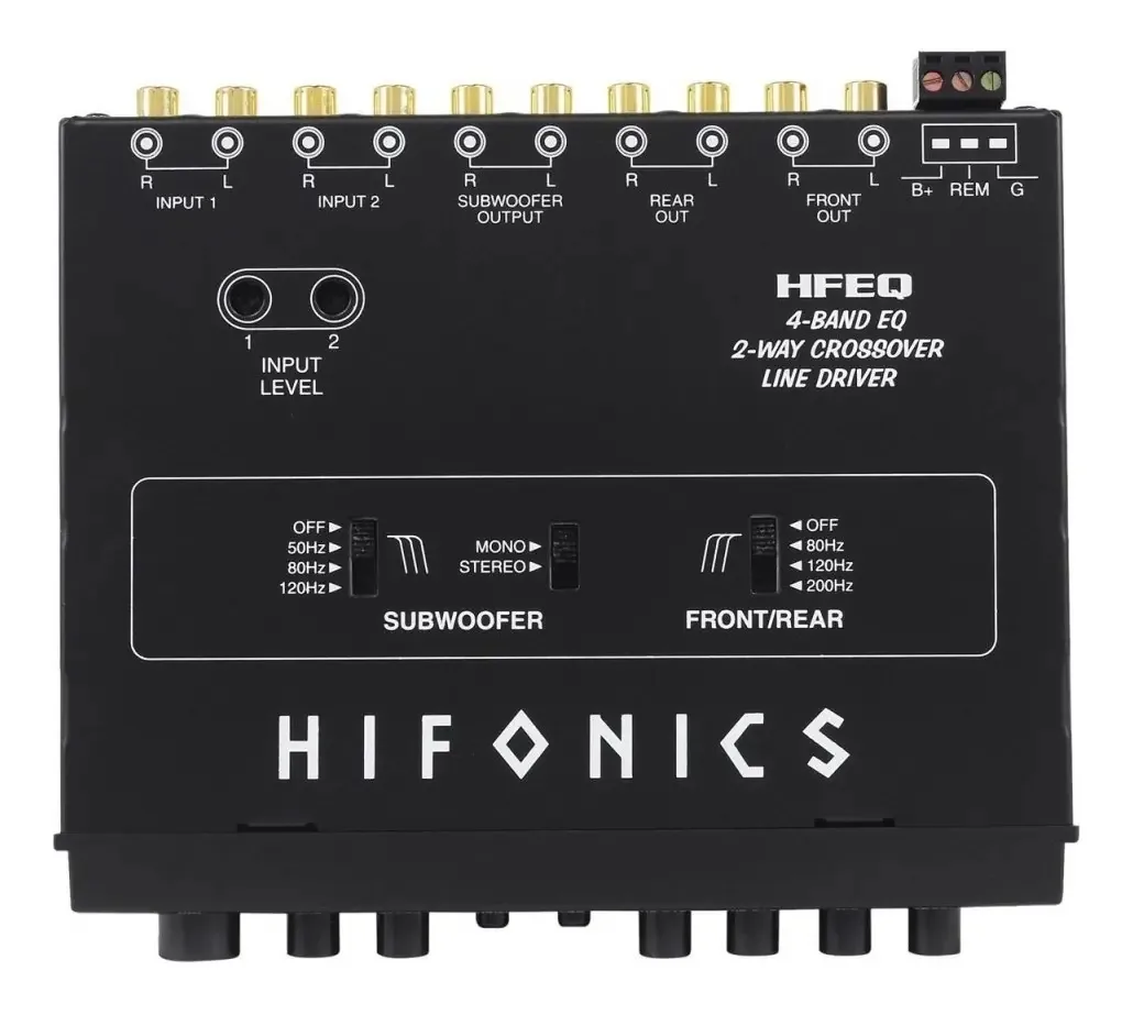 Equalizador de 4 bandas com driver de linha Hifonics Hfeq de 9 volts