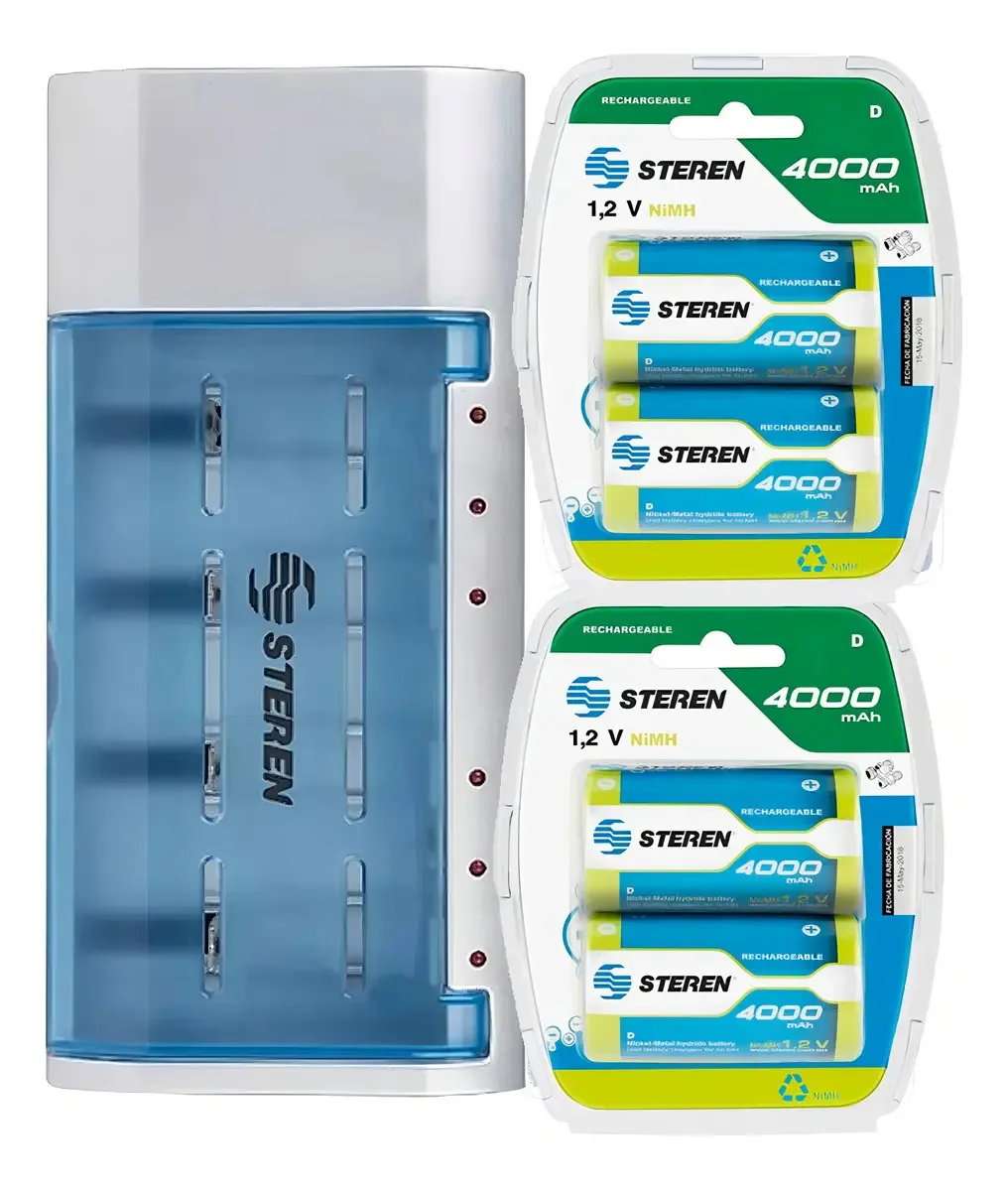 Carregador + 4 baterias recarregáveis tipo D 5000 mAh