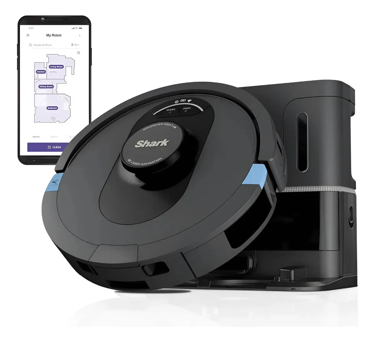 Aspirador robô de esvaziamento automático com navegação Lidar e Wi-Fi cinza escuro