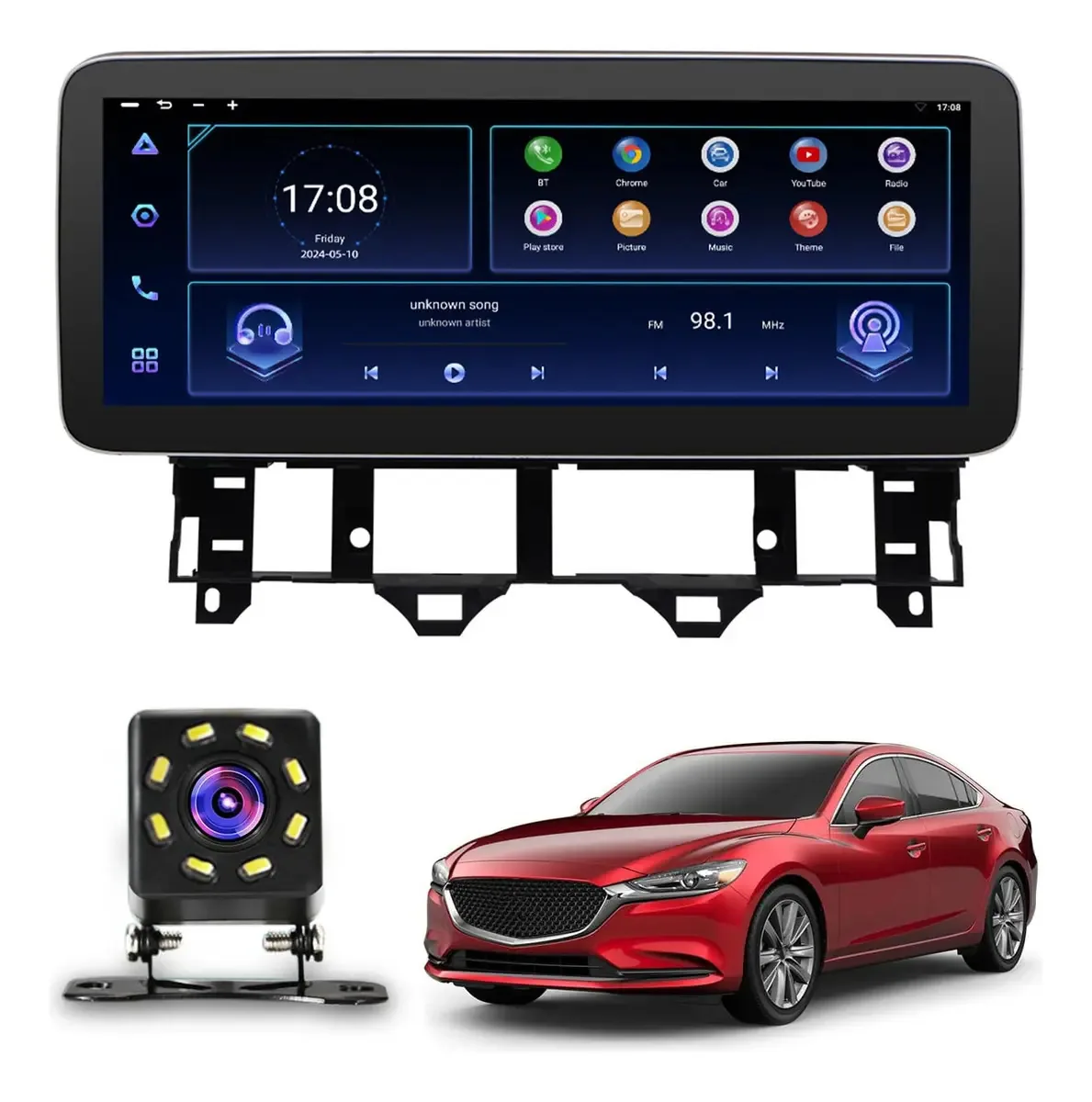 Ashoih Rádio Automotivo com GPS para 2004-2015 Mazda 6 Bluetooth, Rádio FM/AM, Conectividade Sem Fio para Música e Navegação, Câmera Traseira HD Incluída