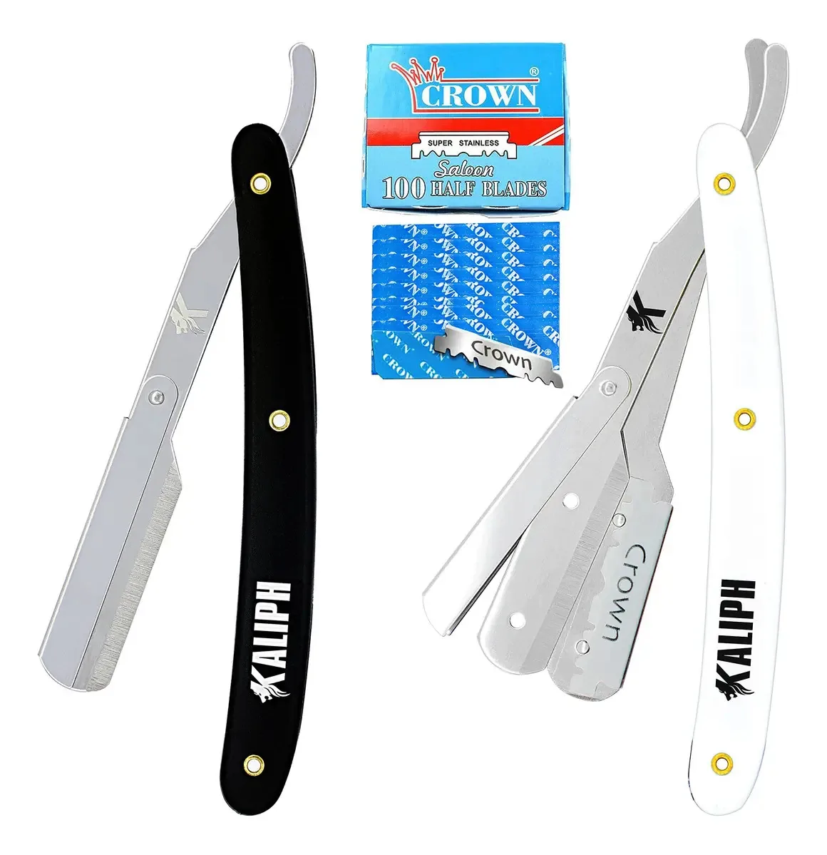 Lâmina de barbear profissional Kaliph para homens, cor preto/branco