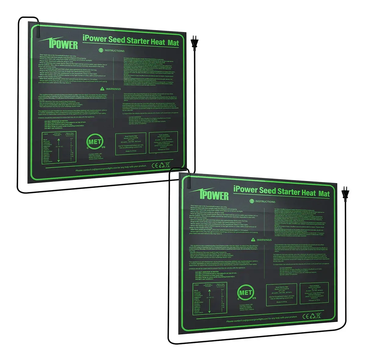 Ipower Glhtmtsx2 - Conjunto de 2 Tapetes Térmicos Impermeáveis e Duráveis de 10 x 20.5 Polegadas, Almofada de Início para Germinação de Plantas Hidropônicas Quentes, Pacote de 2, Cor Preta