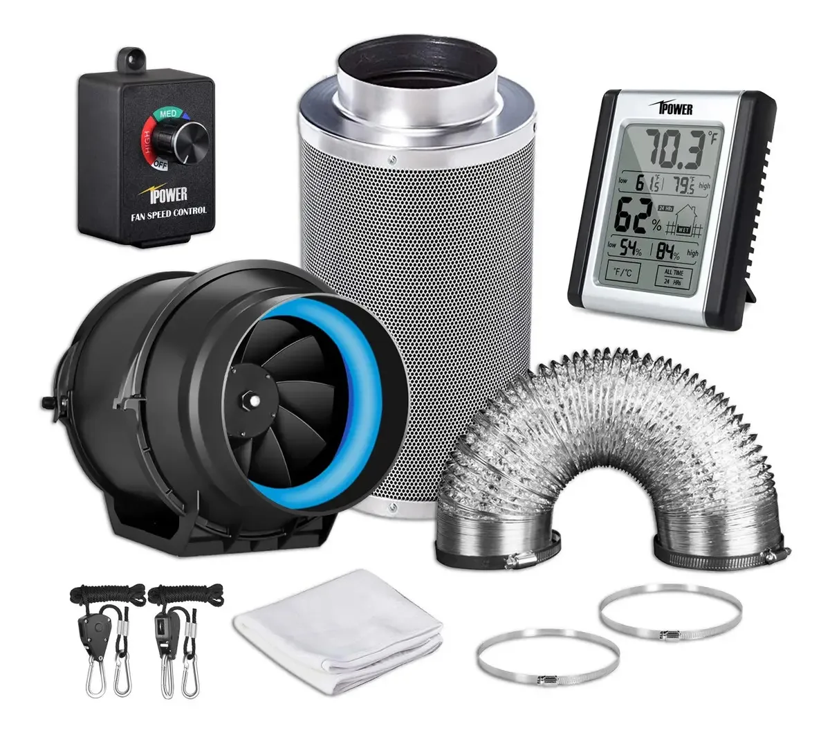 Kit de ventilador em linha Ipower 6/2 com filtro e acessórios