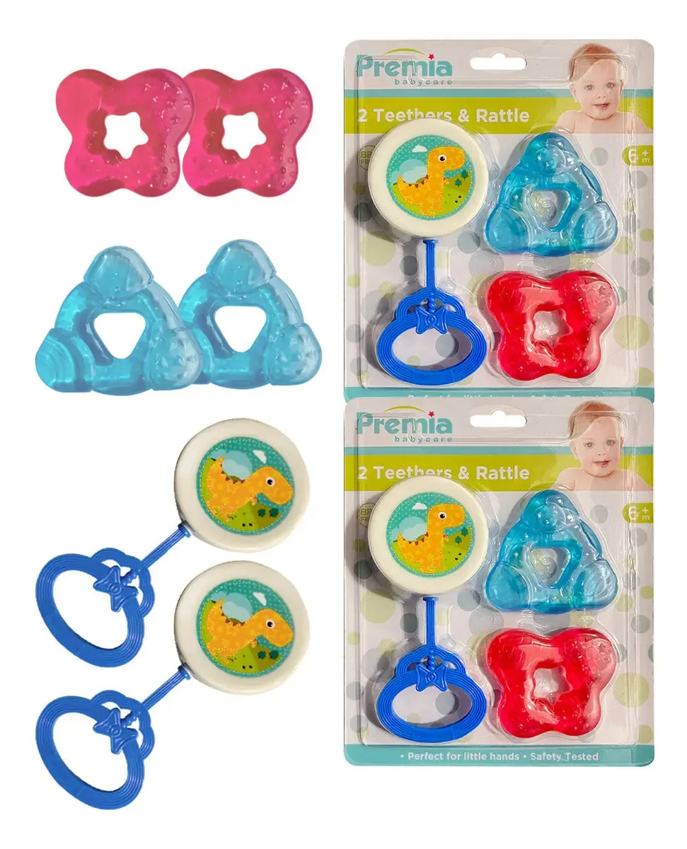 Pacote de 2 mordedores e chocalhos para bebês, conjunto de 2 premia Color Blue 20604 Blue