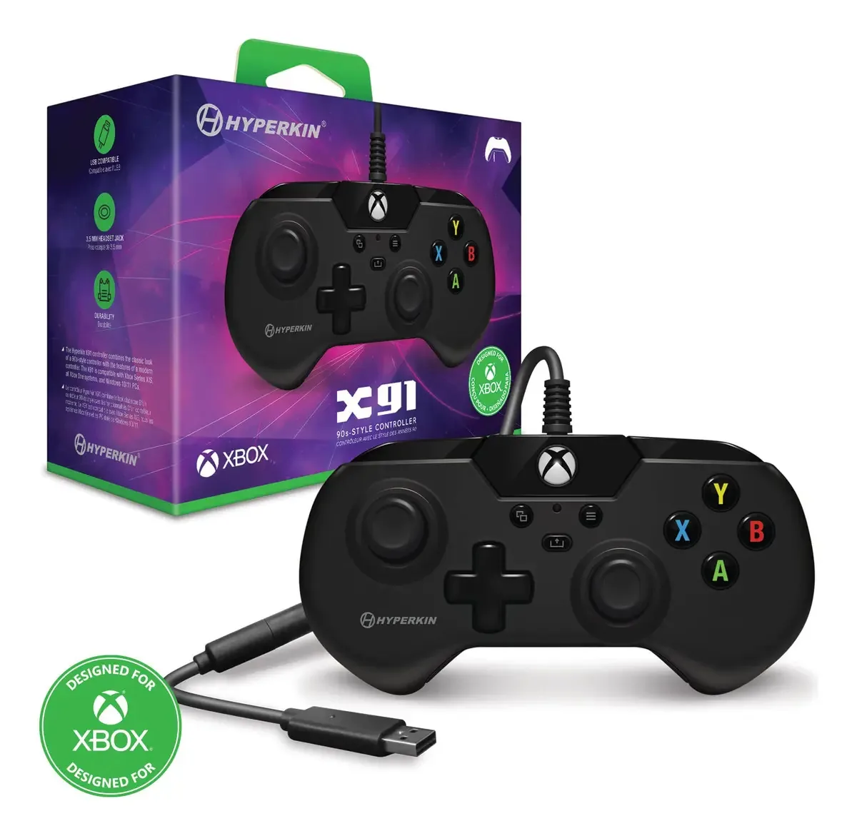 Controlador com fio Hyperkin X91 para Xbox Series X | S/Xbox One/Windows 10/11, com licença Xbox (preta)