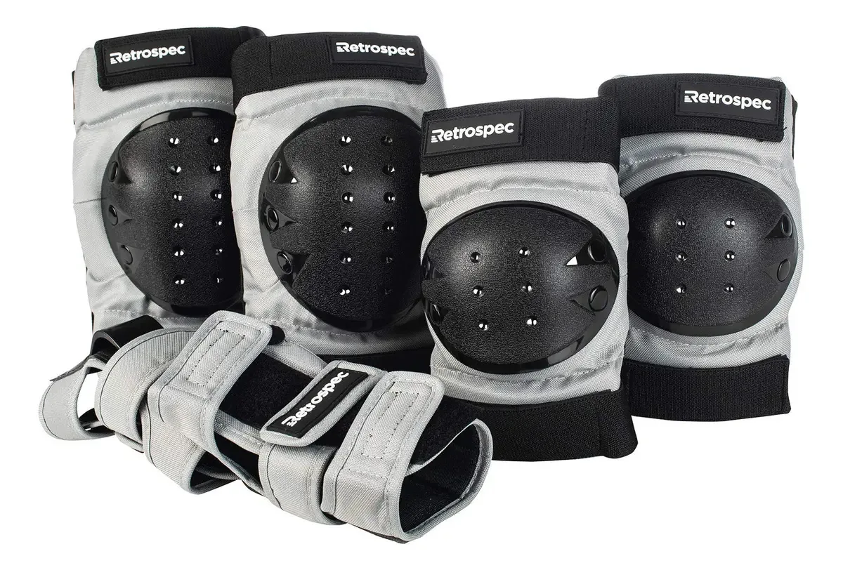Joelheiras Retrospec para adultos/jovens/crianças, cotoveleiras e munhequeiras, equipamento de proteção para skate, patinação, BMX e scooter, conjunto de almofadas multiesportivas, cinza, infantil...