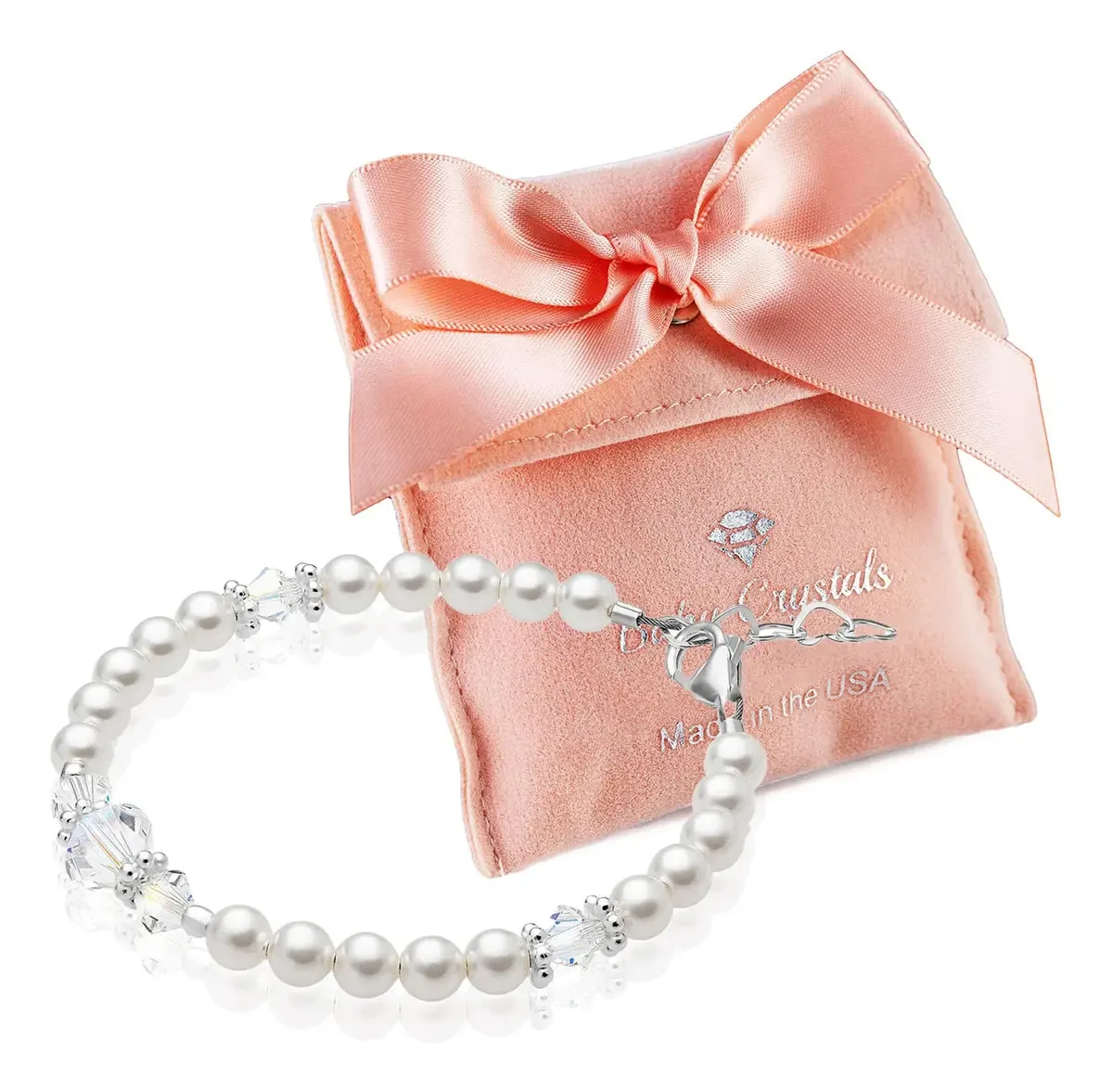 Pulseiras elegantes de prata esterlina Baby Crystals para meninas