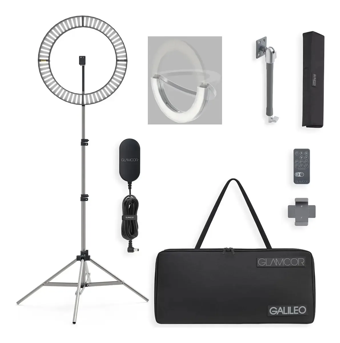 Kit Glamcor Galileo Pro: anel de luz dobrável com suporte de anel portátil para criador de conteúdo de telefone com função de selfie Bluetooth | Temperatura ajustável, carregamento rápido por USB,...