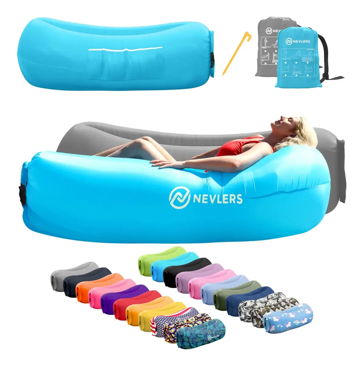 Pacote Nevlers de 2 espreguiçadeiras infláveis com bolsos posteriores. Cor: Preto