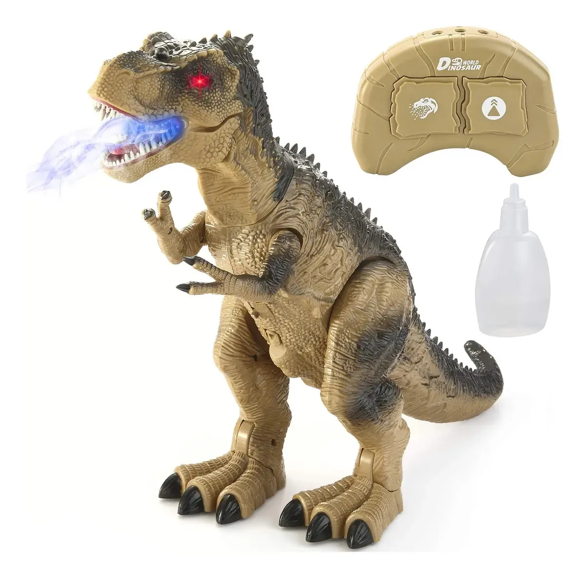 Dinossauro de controle remoto Joyin com luz LED, brinquedos eletrônicos RC educacionais para caminhar e rugir, dinossauros T-rex realistas com spray de neblina para meninos e meninas