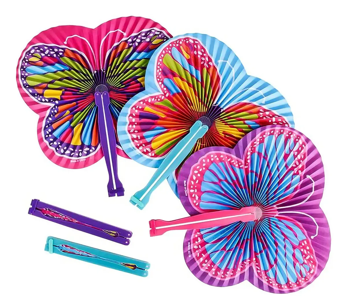 Ventiladores Dobráveis de Mão Borboleta Pacote de 12 Variados