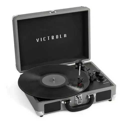 Estojo de alto-falantes Bluetooth Tournamesa, toca-discos de vinil vintage, cor cinza
