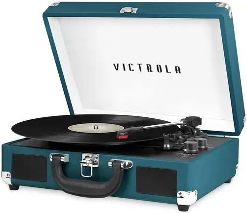 Estojo de alto-falantes Bluetooth Tournamesa, toca-discos vintage, cor de vinil, azul coral