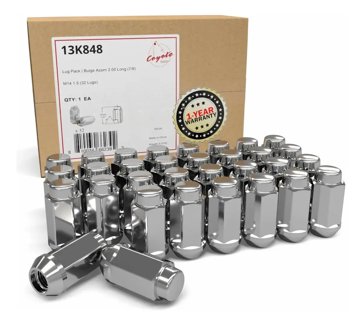 Porca de roda Acorn Bulge M14x1.5 2.00 Chrome 32 unidades