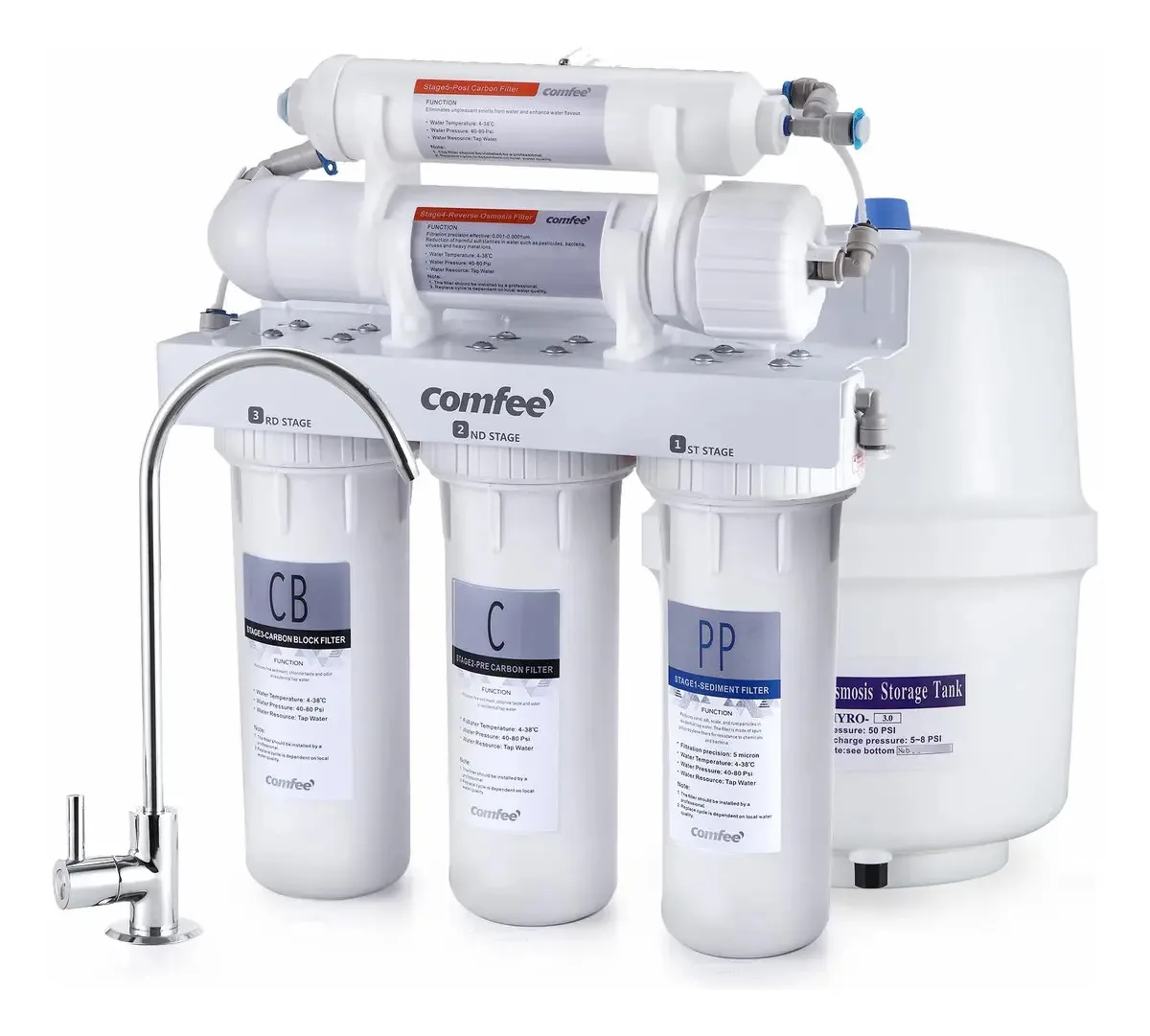 Sistema de osmose reversa Comfee' Cmp10 de 5 estágios 75 Gpd