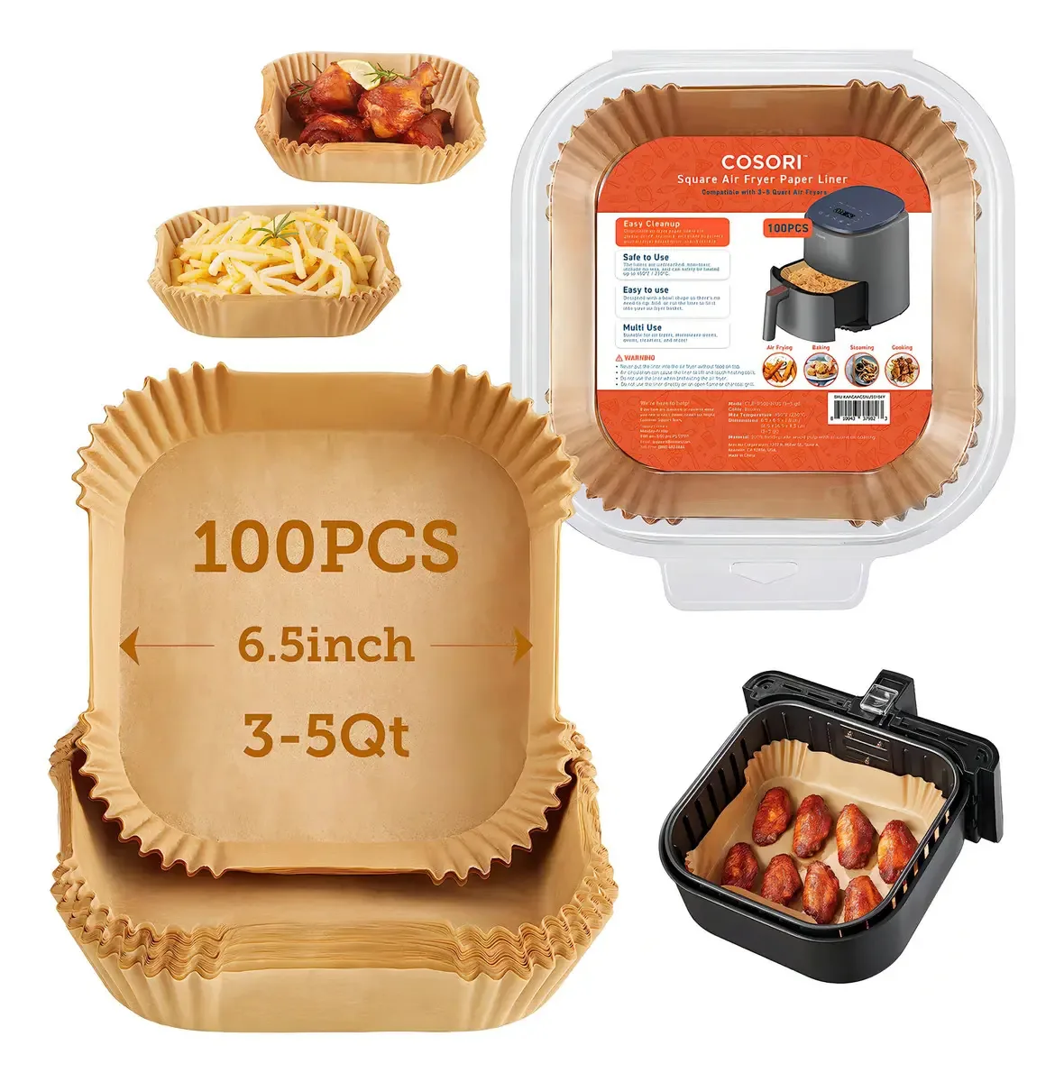 Forros de fritadeira Cosori, 100 unidades, quadrados, papel