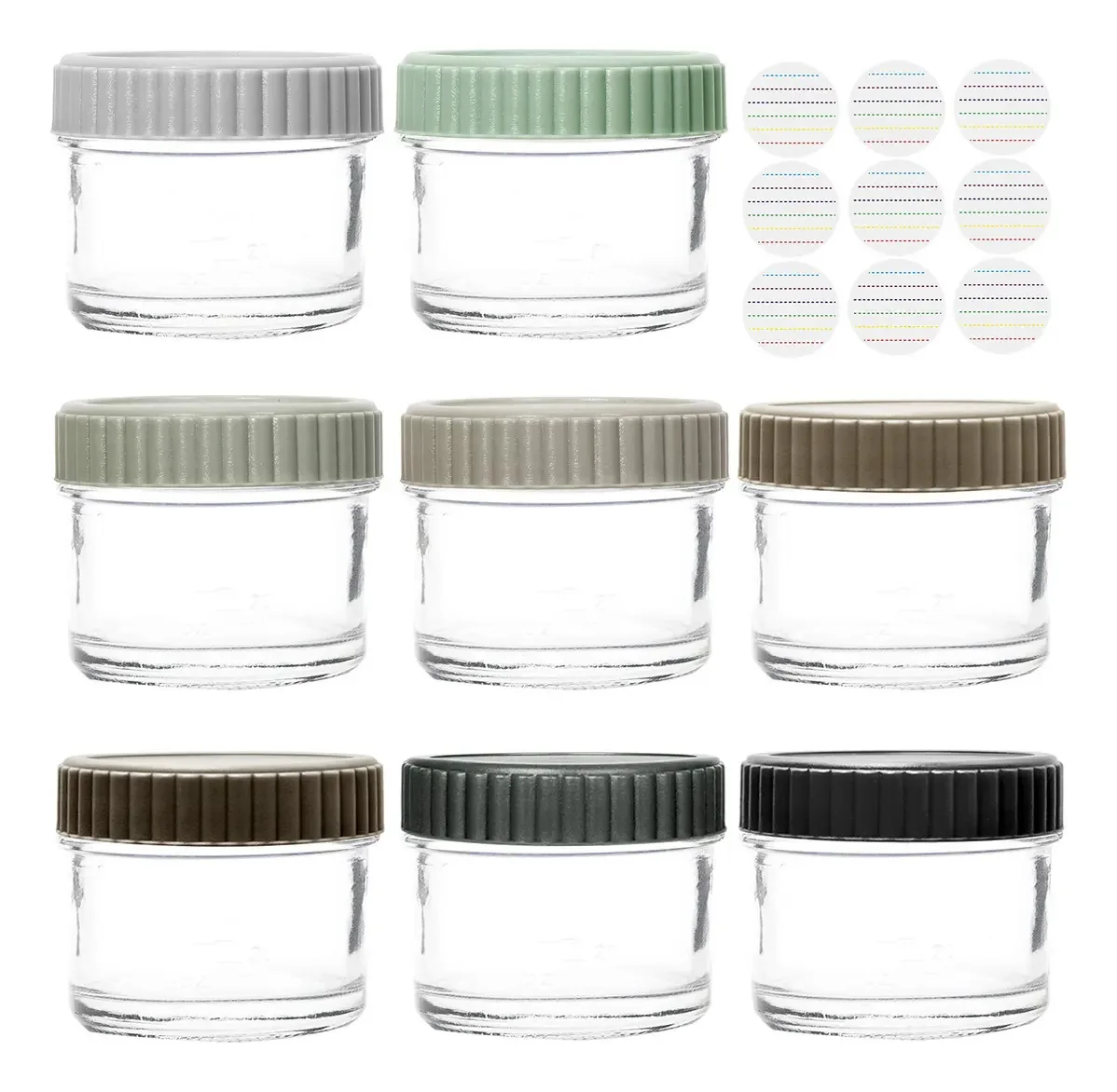 Armazenamento De Alimentos Para Bebês Youngever Glass, Recipientes De Vidro Empilháveis De 4 Onças Com Tampas Herméticas, Frascos De Vidro Com Tampas, 8 Cores Urbanas (8 Conjuntos)
