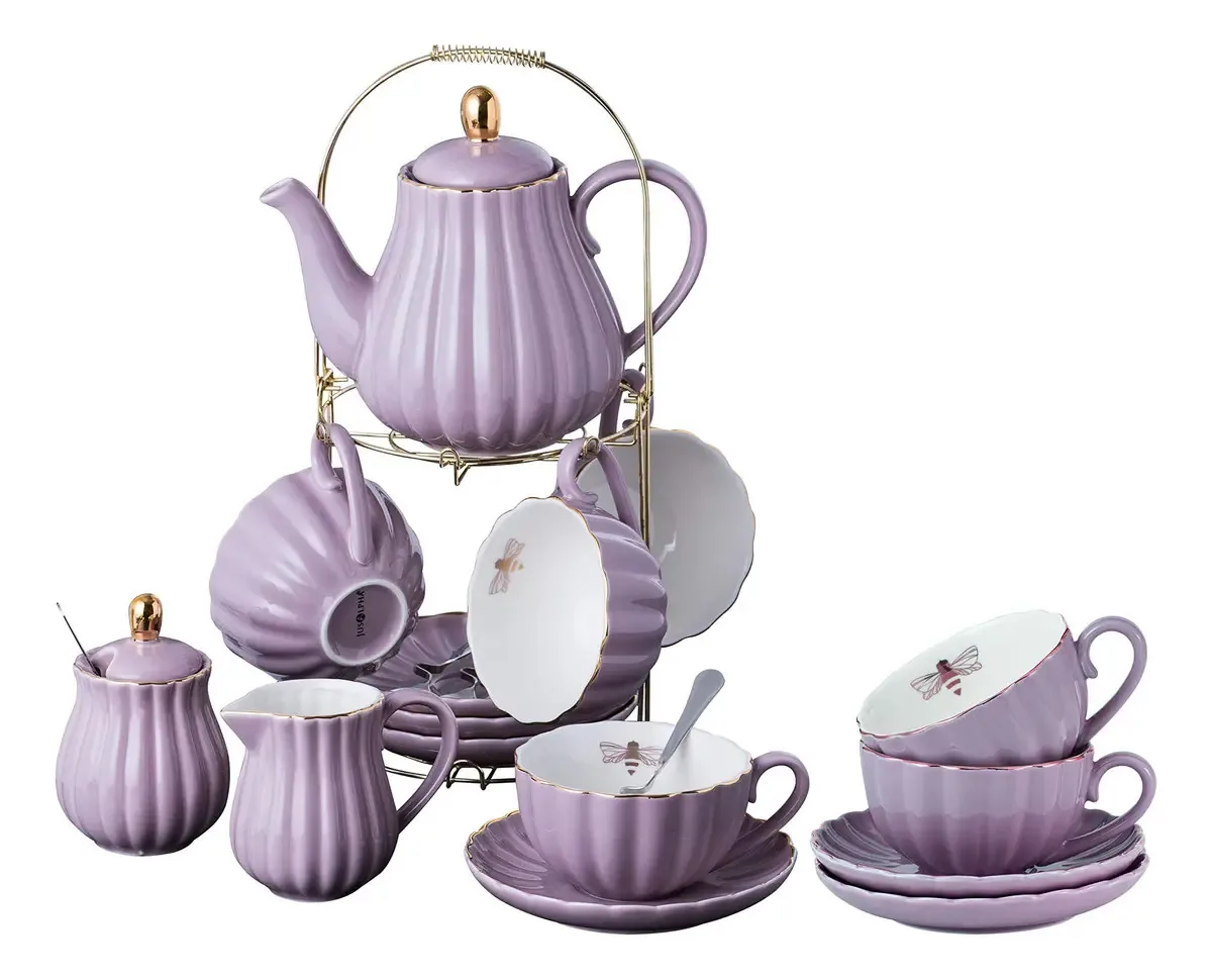 Jusalpha Fine China - Conjunto de xícaras de café/chá rosa