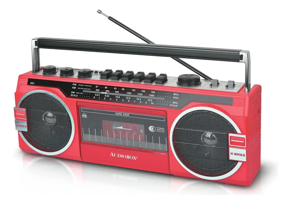 Gravador de rádio com cassete Bt Radio Fm, caixa de áudio USB Retro, cor vermelha