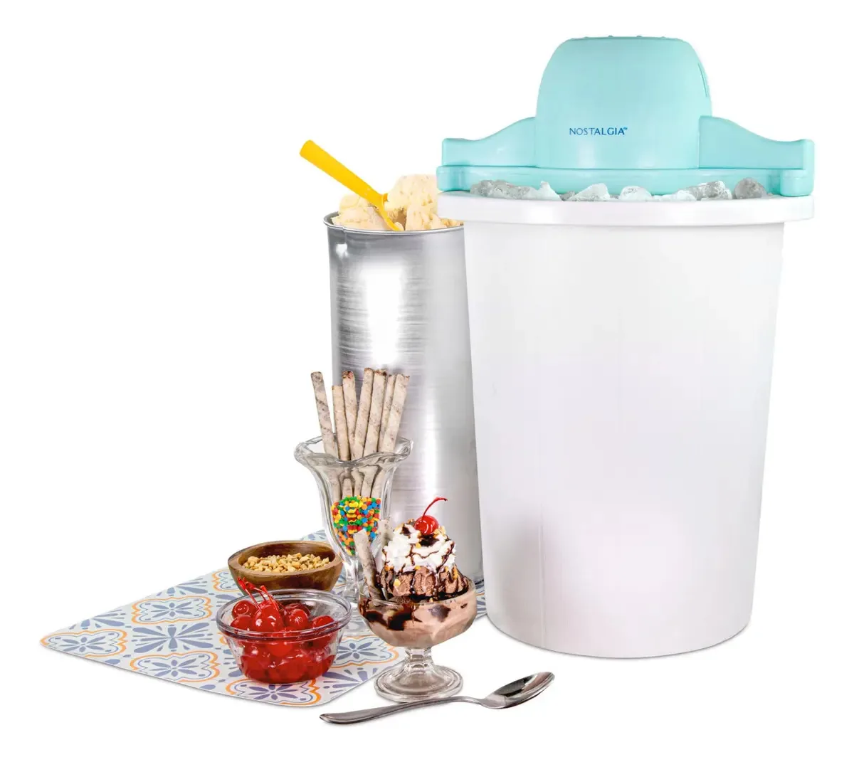 Máquina de sorvete elétrica de estilo salão de 6 Qt azul e branco