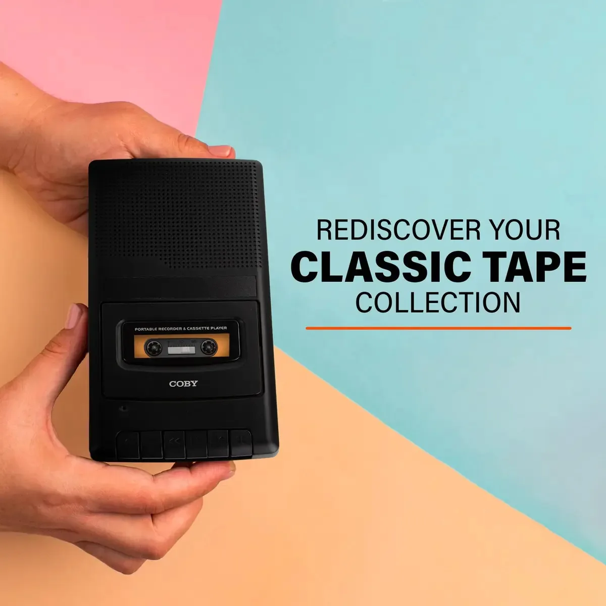 Coby Tocador de Cassetes Portátil e Gravador de Cassetes com Microfone Integrado, Alça Integrada e Gravação com Um Toque com Parada Automática (Pacote com Microfone)