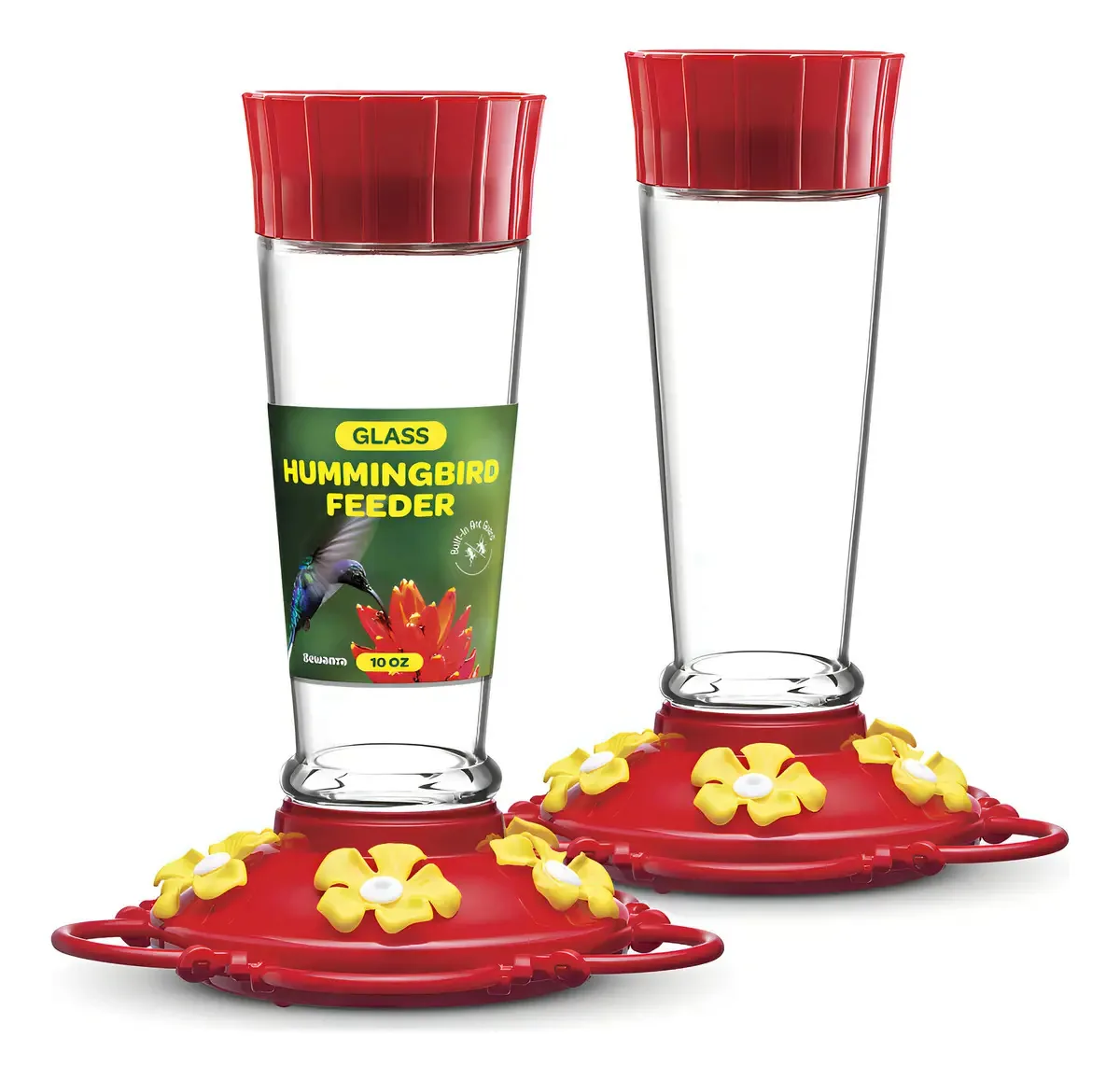 Alimentador de beija-flor de 10 onças, conjunto de 2 comedouros, pacote colorido de 2 unidades de 10 onças