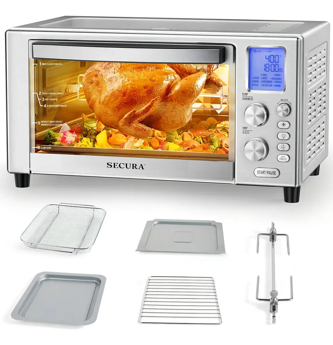 Forno inteligente e fritadeira de 23 litros e 12 funções