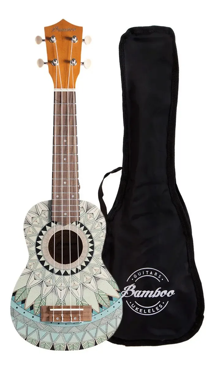 Ukulele Soprano Bamboo Jade Design com capa marrom