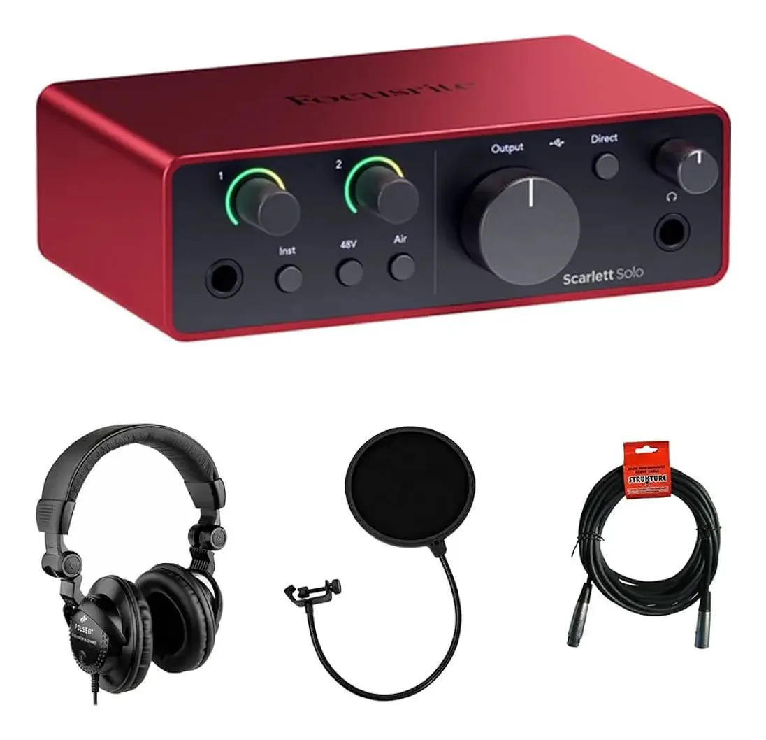 Pacote de interface de áudio USB-c Focusrite Scarlett Solo