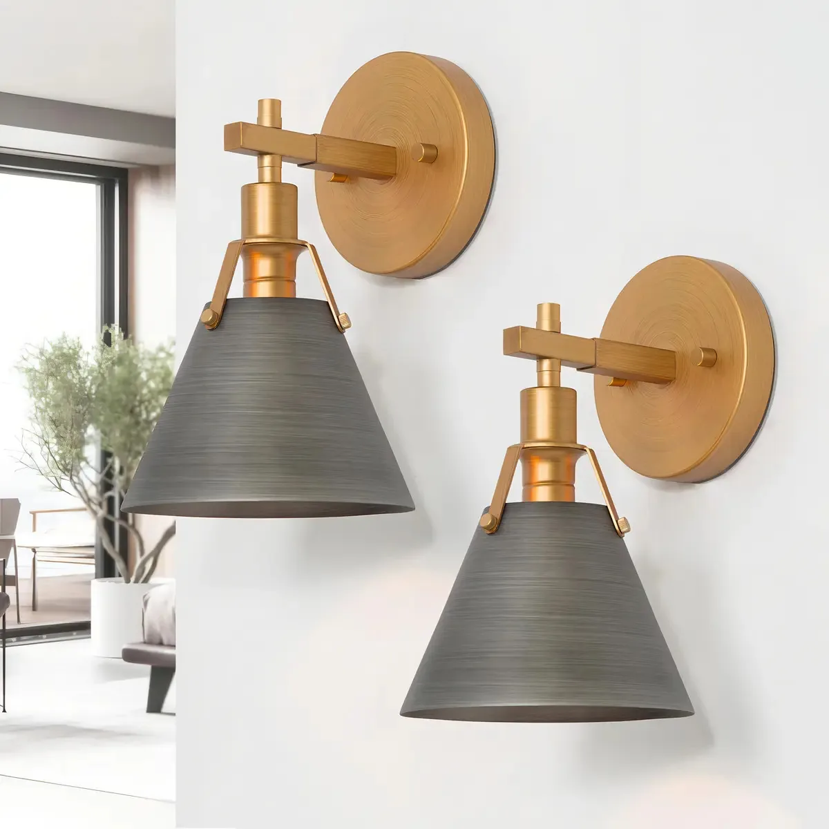 Conjunto Ksana de 2 luzes de parede, luzes de parede douradas