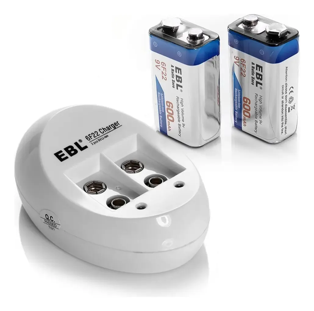 Carregador de bateria EBL com carga USB, carregador de 9v mais 6522 baterias - entrada 5v-1ª
