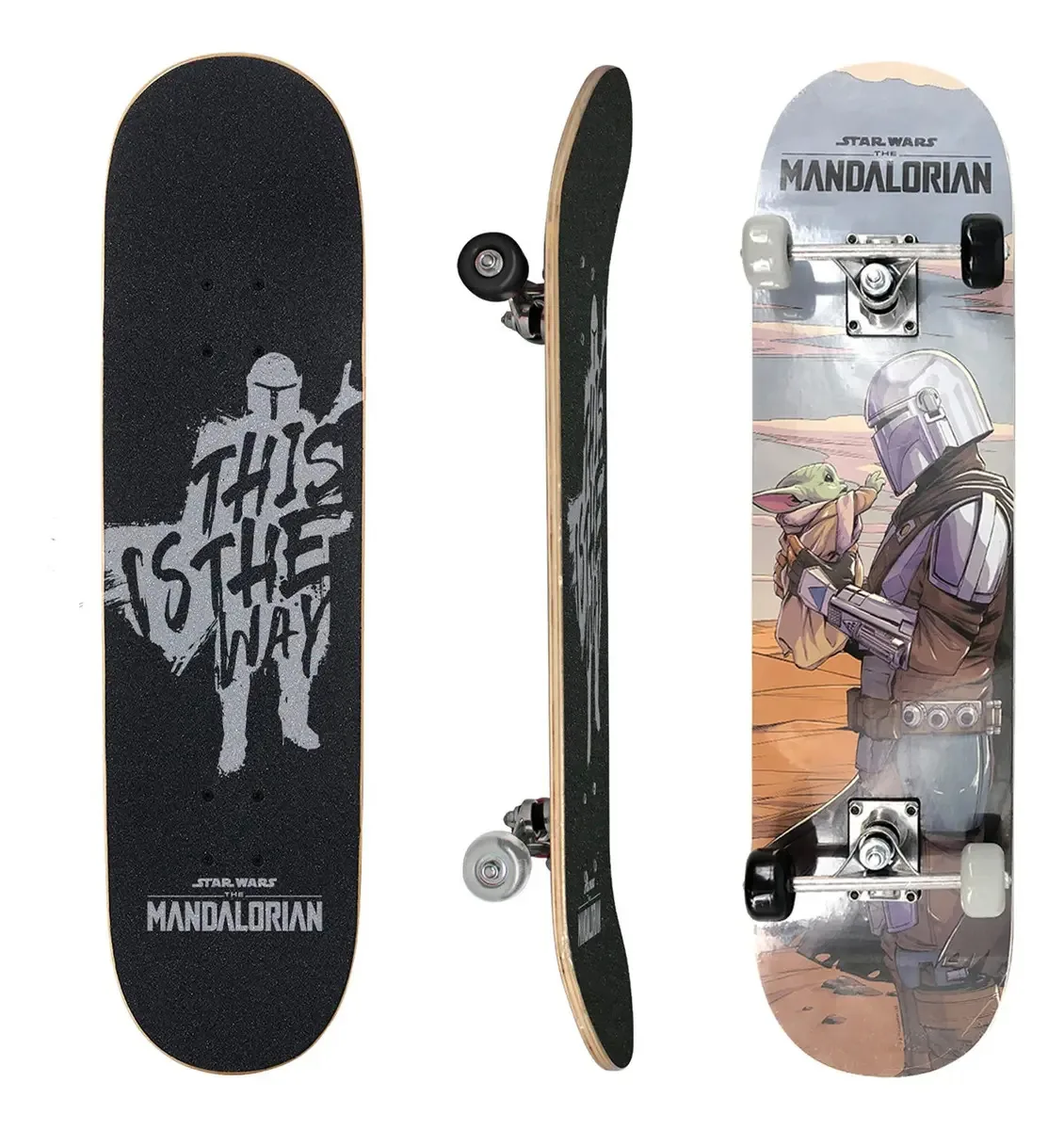 O skate Mandalorian com superfície antiderrapante