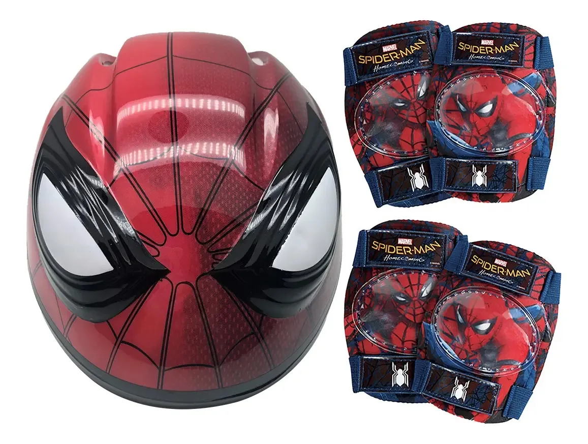 Kit de capacetes e joelheiras Apache Spiderman, cor vermelha, tamanho médio