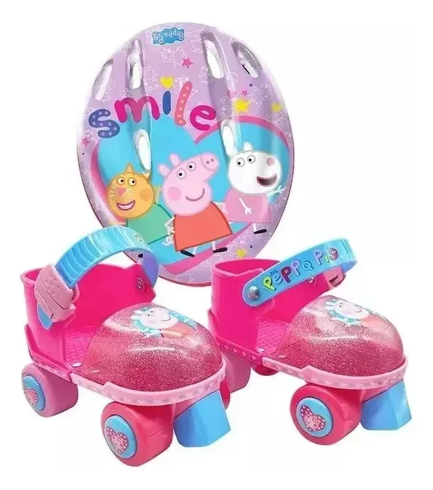 Patins Quad Trainer ajustáveis Peppa Pig 15-18 com capacete