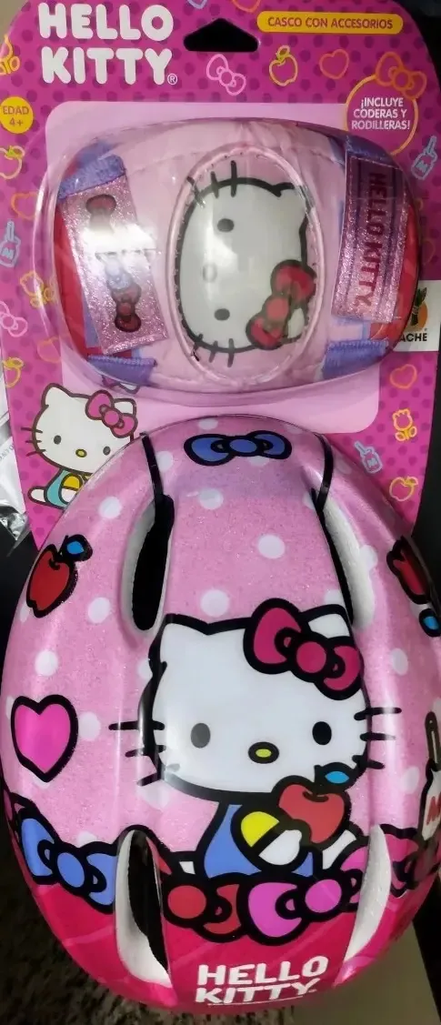 Kit de proteção de capacete Hello Kitty, cotoveleiras, joelheiras
